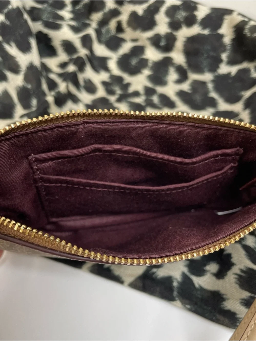 Coach Signature Zip Wristlet in Brown and Cream